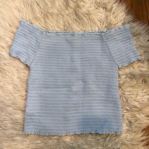 Kendall and Kylie Blue Off the Shoulder Top